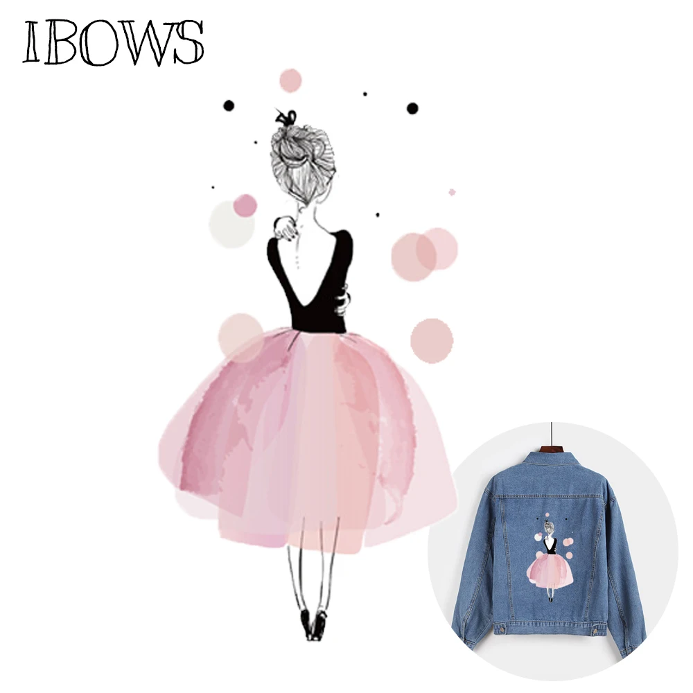 

IBOWS Heat Transfers PVC Patch Beautiful Girl Stickers Washable Iron On Patches for DIY Clothes T-shirt Bag Patches Decoration