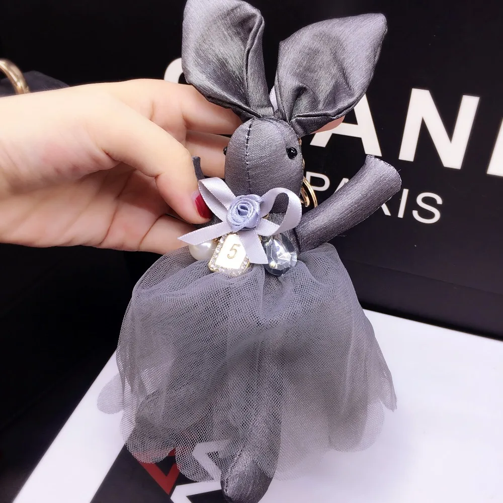 New Fashion Cute Cloth Lace Rabbit Keychain Bow Tie Net Yarn Key Rings Women Shoulder Bags Charm Pendant Car Holder | Украшения и
