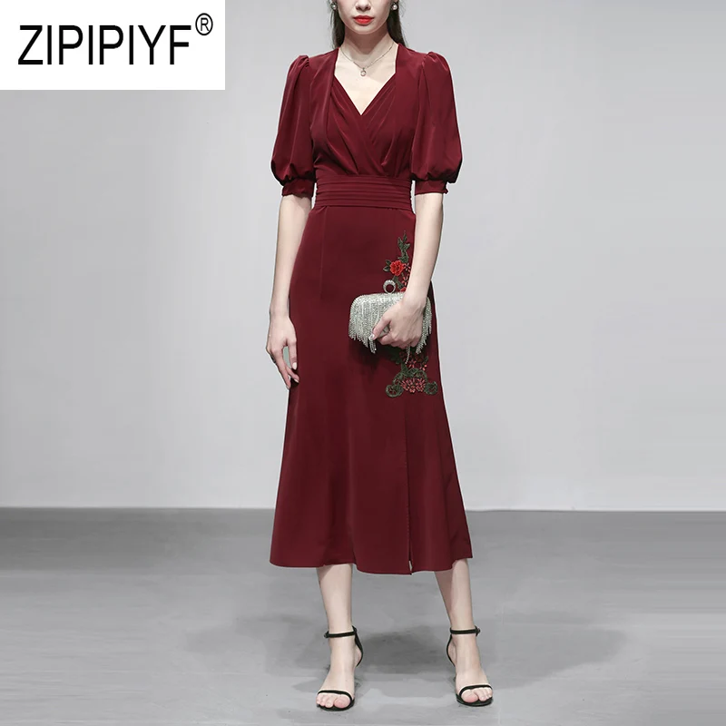 Элегантные модные женские винтажные платья с v образным вырезом коротким рукавом