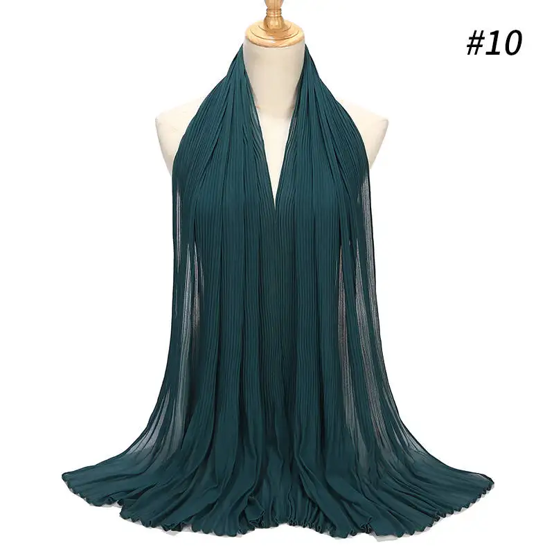 Color 10 Дизайн плиссированный малазийский хиджаб Tudung шифоновый шарф Мусульманский женский платок мнущийся шарф хиджаб 85*180 см - Цвет: Color 10