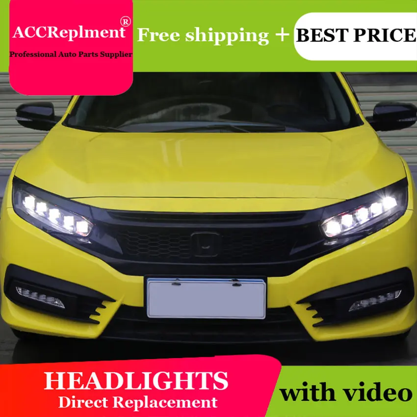 Auto Lighting Style LED Head Lamp for Honda Civic led headlights 2016-2019 signal angel eye drl H7 hid Bi-Xenon Lens low beam | Автомобили