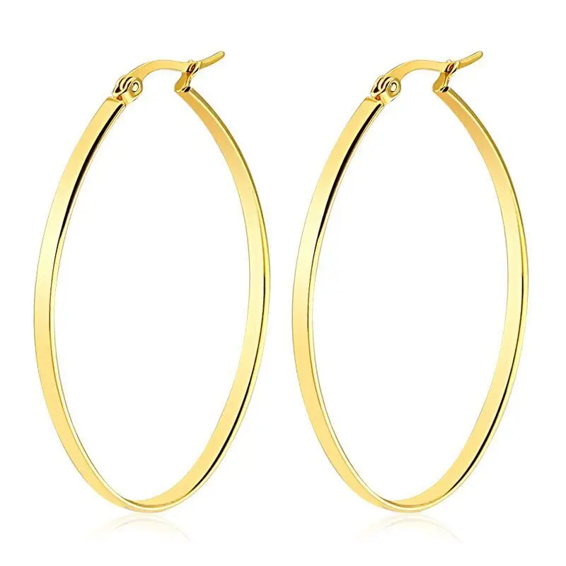 Wholesale Jewelry -(3pairs/Lot) Titanium steel Smooth Oval Circle Hoop Earrings For Women Fashion Gold Color 3 Size | Украшения и