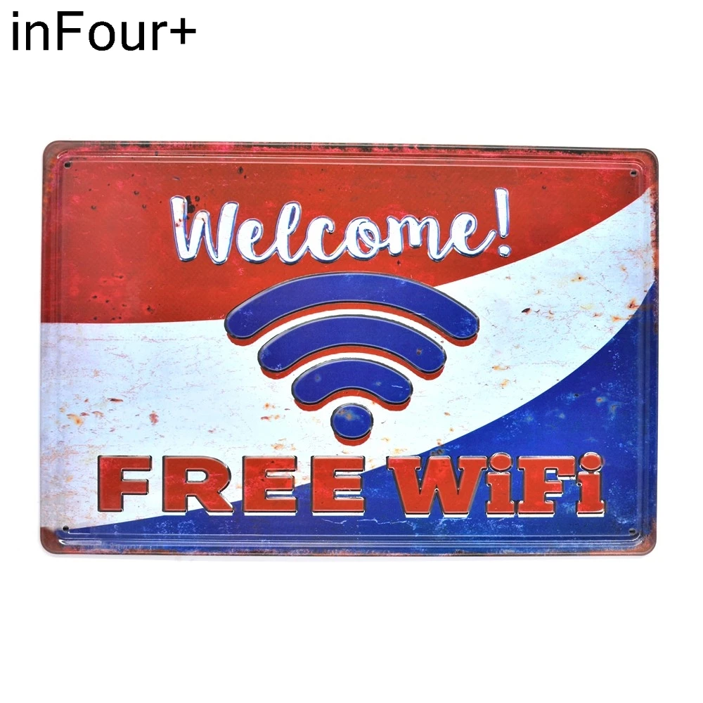Бесплатный Wi Fi 3D тисненый металлический знак модный Декор жестяной винтажный для