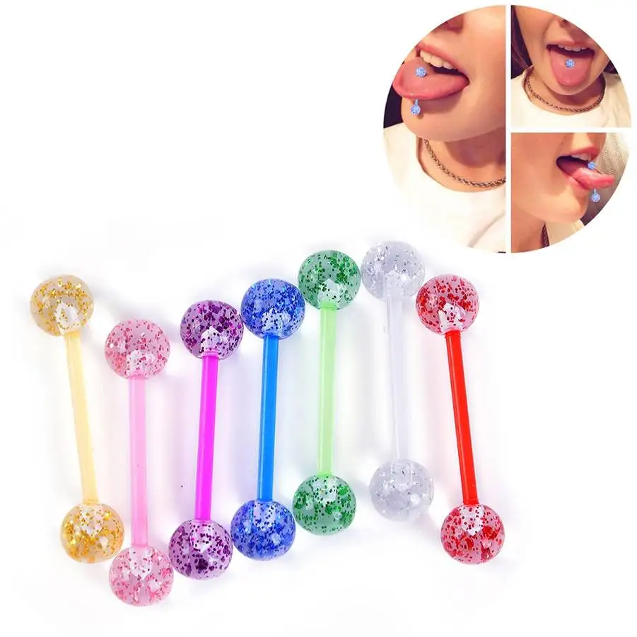 

2pcs Acrylic Colorful Barbell Tongue Lip Labret Stud Flashing Tongue Ring Women Girls Tragus Cartilage Nails Piercing Jewelry