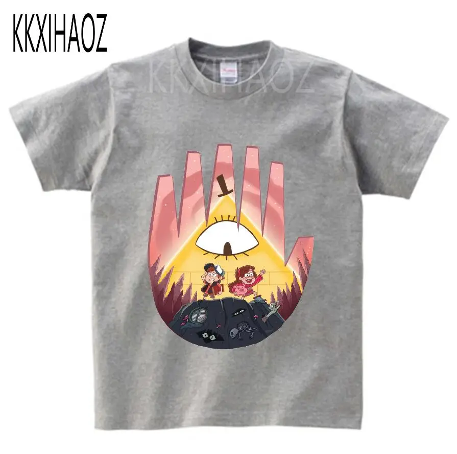 gray childreT-shirt KKXIHAOZ/Детские топы для маленьких девочек, хлопковая футболка с короткими рукавами и рисунком Гравити Фолз, рубашка Enfant, Милая футболка с круглым вырезом для маленьких мальчиков, NN - Цвет: gray childreT-shirt