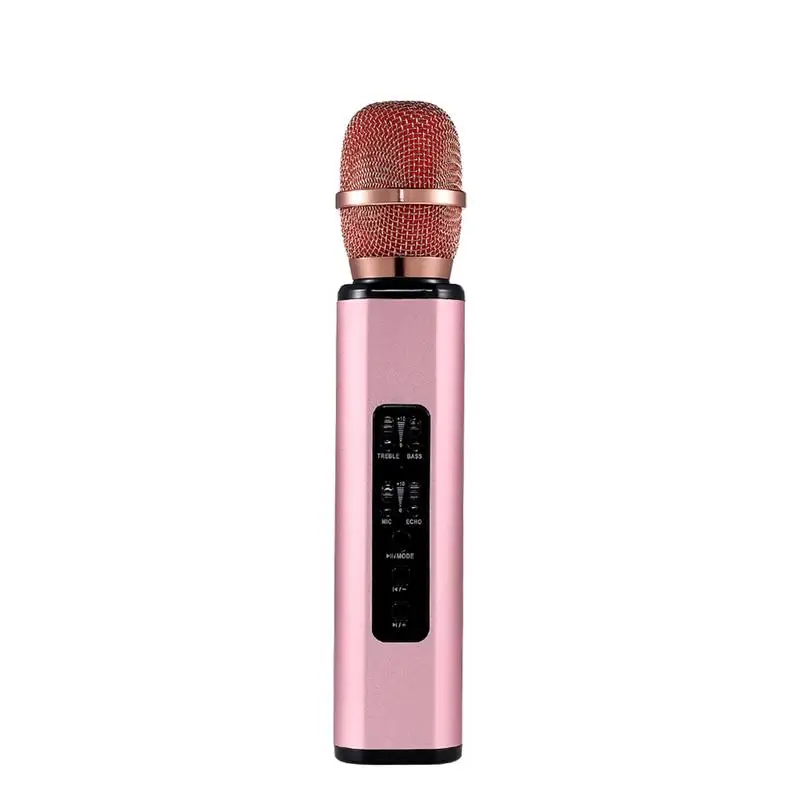 Pink Многофункциональный беспроводной Bluetooth караоке микрофон с двумя динамиками портативный интеллектуальный микрофон для мобильного телефона караоке - Цвет: Pink