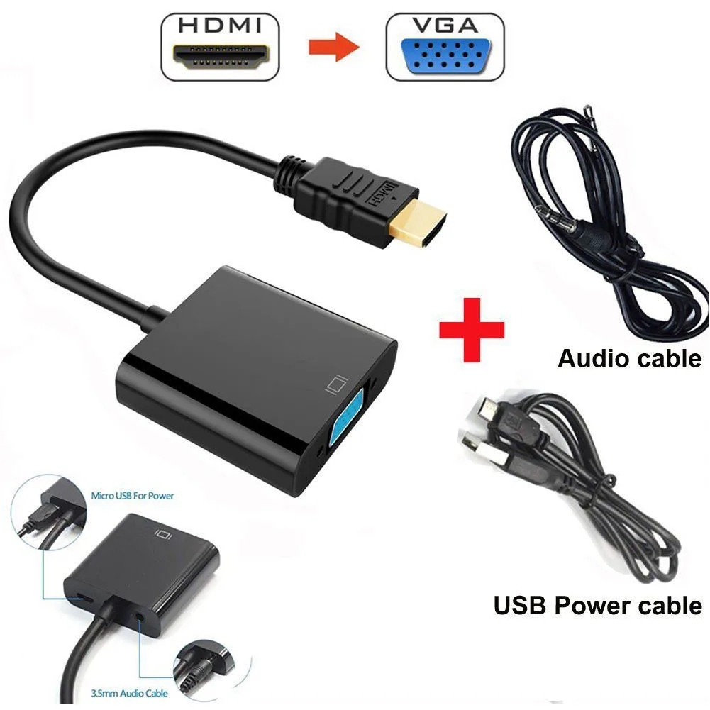 1080P HDMI в VGA адаптер конвертер с USB питания 3 5 мм аудио кабель для HDTV PC ноутбук