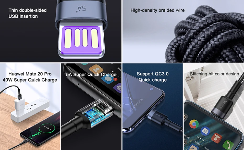 Кабель Baseus 5A usb type-C для huawei P30 mate 20 Pro Кабель usb type C для huawei P20 Lite samsung S9 S10 USB C кабель для зарядки