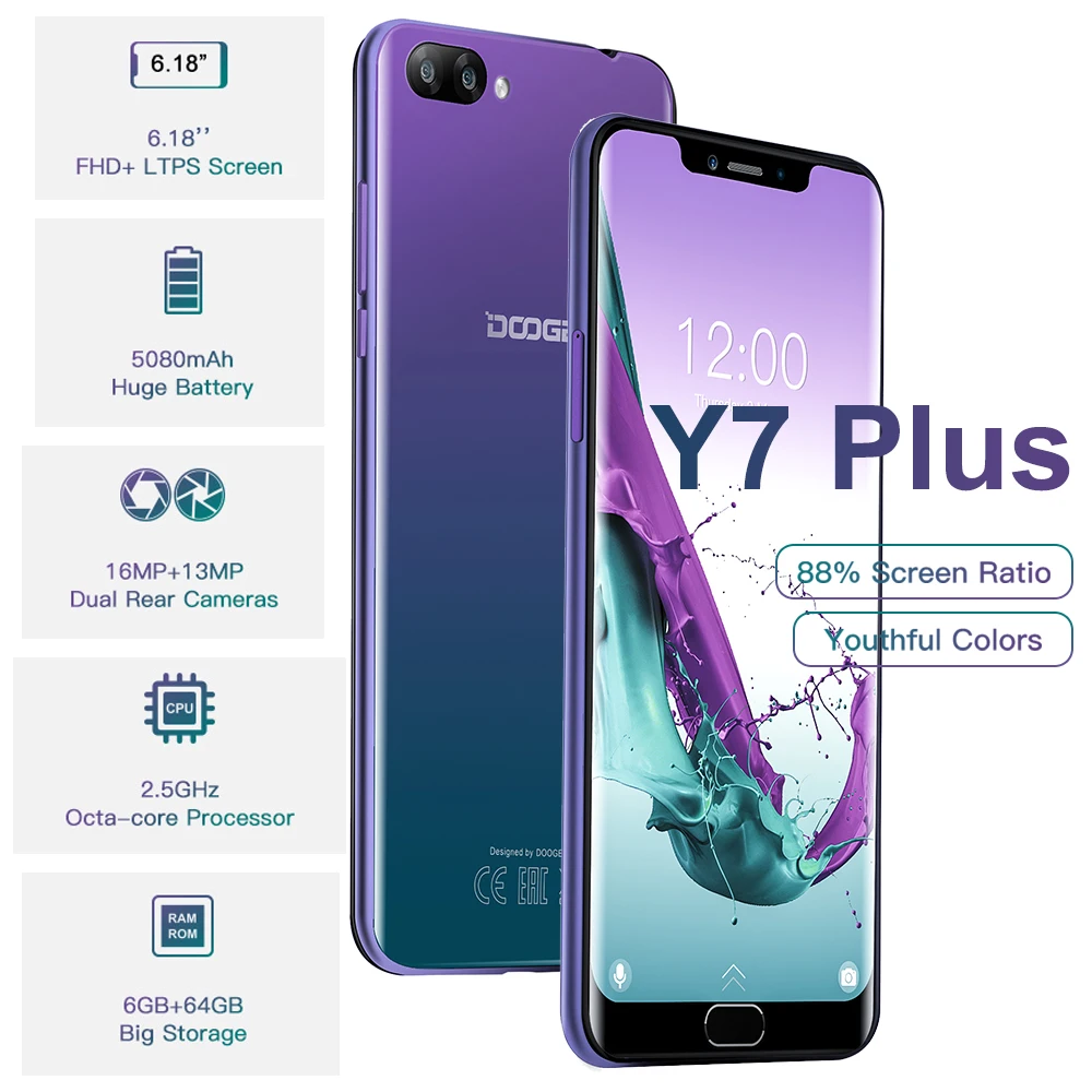 Оригинальный DOOGEE Y7 Plus 4G мобильный телефон Android 8 1 6 ГБ ОЗУ 64 Гб ПЗУ восьмиядерный