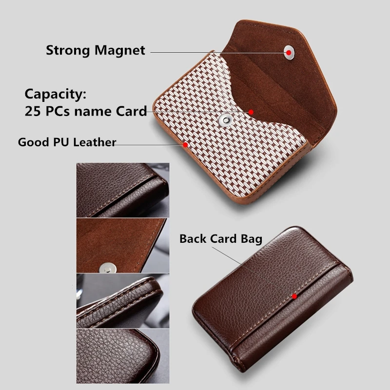 Big Capacity Stitching Lichi lines Magnet button Business name card credit holder PU Leather cardcase Wallet Box case 1 PC | Багаж и сумки