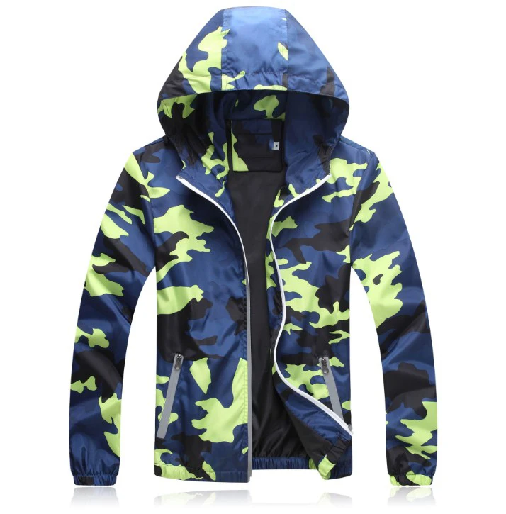Камуфляжная быстросохнущая воздухопроницаемая ветровка с капюшоном