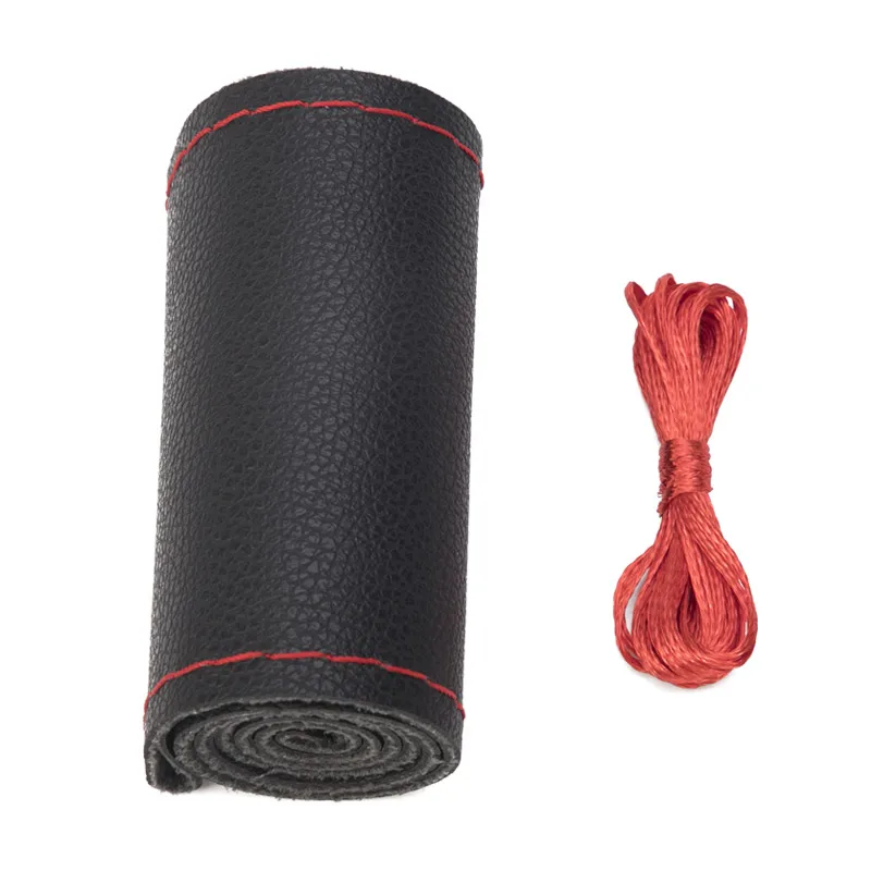 Black red thread DIY автомобильный кожаный чехол на руль Оплетка на руль авто чехол с иглой и резьбой набор аксессуаров для интерьера - Название цвета: Black red thread