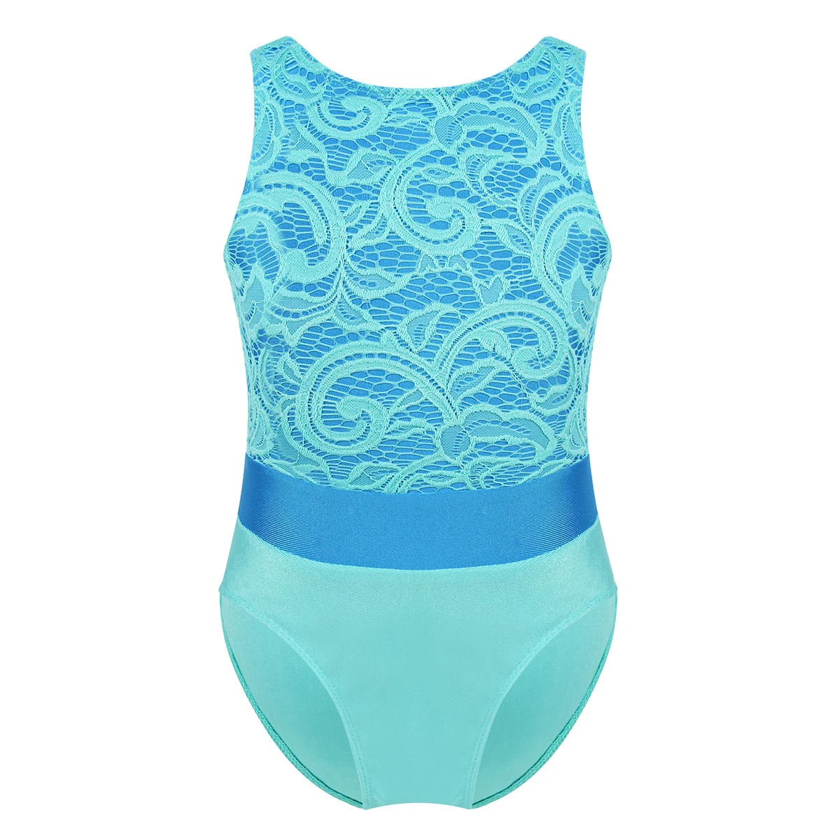 Mint Green Балетные трико для девочек, танцевальные костюмы без рукавов, кружевной топ, лиф, цветной блок, гимнастический купальник балет, Одежда для танцев, комбинезон - Цвет: Mint Green