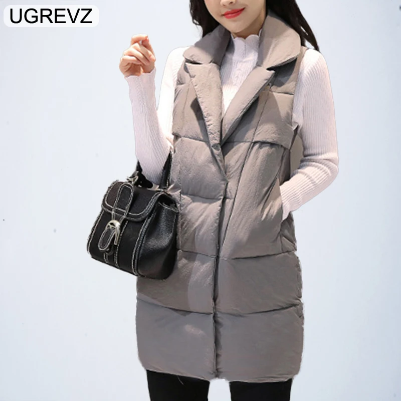 UGREVZ Black New Arrival 2018 Women Winter Vest Long Jacket Sleeveless Hooded Down Cotton Slim Waistcoat Warm | Женская одежда