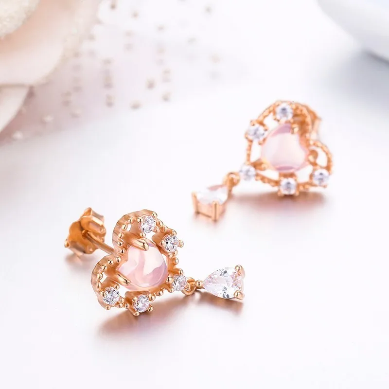 Милые висячие серьги из стерлингового серебра 925 пробы розового золота с сердцем