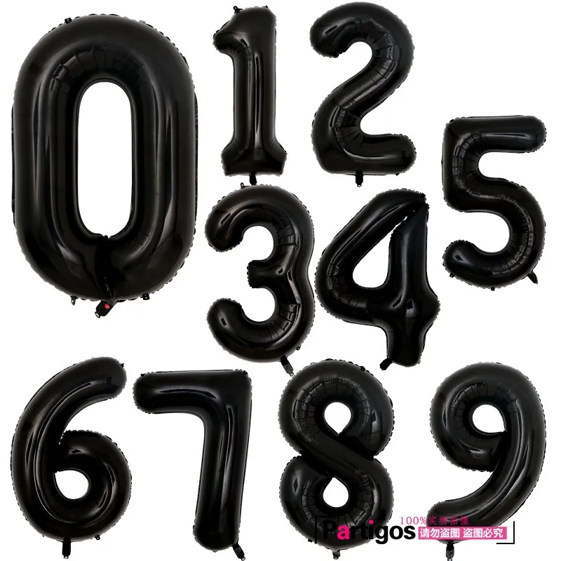 black 16 32 40 дюймов розовое золото серебро воздушные шары из фольги в виде цифр День Рождения Декор воздушные гелиевые цифры Globos Детские воздушные шары для дня рождения Balon - Цвет: black