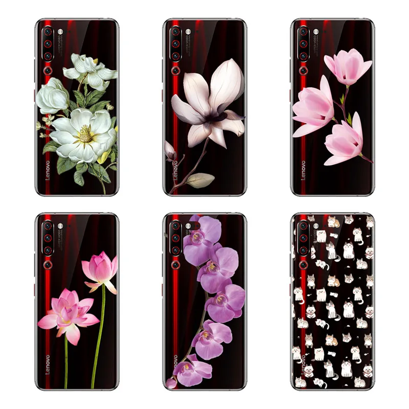 Lenovo Z6 Pro Case Silicon Black Painting flower Soft TPU Back Cover for protect Phone cases shell |