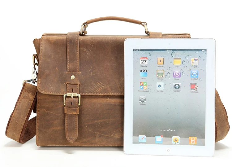 Crazy Horse Genuine Leather Men's Briefcase Laptop Bag men Messenger handbag vintage genuine leather bags tote 2015 business | Багаж и