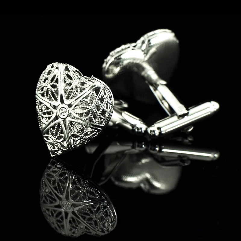 

FLEXFIL Luxury shirt cufflink for women Brand cuff button heart wedding cuff link High Quality abotoadura Jewelry free shipping