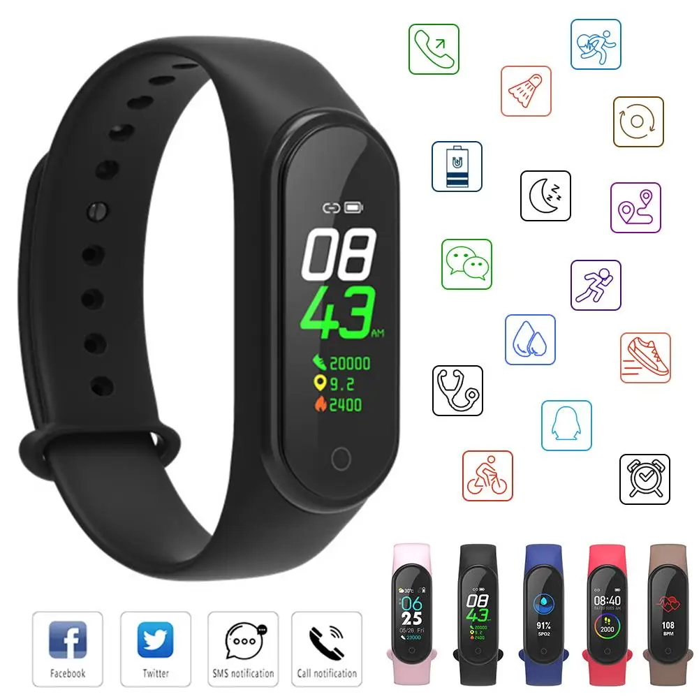 M4 Smart Watch Bracelet Color Screen Waterproof Fitness Tracker Heart Rate Blood Pressure Sleep Monitoring Multi-Sports Mode
M4 Smart Watch Bracelet Color Screen Waterproof Fitness Tracker Heart Rate Blood Pressure Sleep Monitoring Multi-Sports Mode