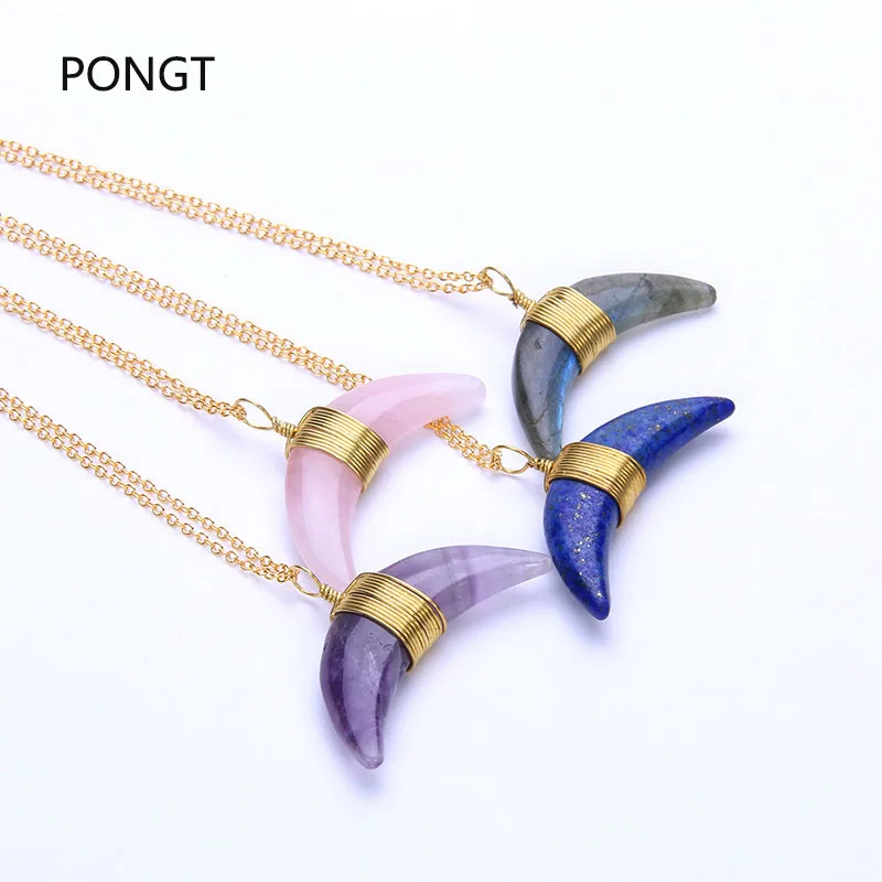 Натуральная чакра рейки Фиолетовый Кристалл полумесяц розовое ожерелье ручная