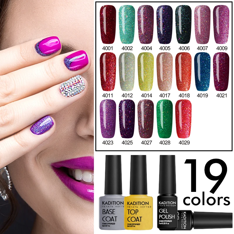 KADITION Neon Gel Nails Paint 7ML Soak Off Long-Lasting Rainbow Sequins Lacquer Nail Art UV LED Lucky Base for | Красота и здоровье
