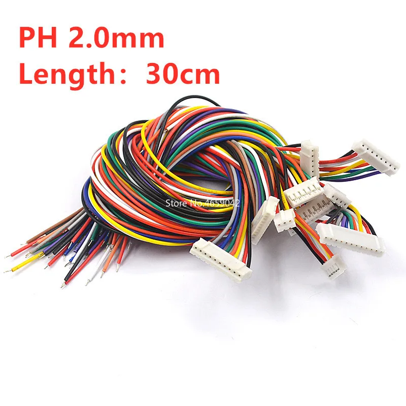 

5pcs/lot JST 2.0 PH 2.0 2/3/4/5/6/7/8/9/10Pin Connector Plug With Wires Cables 30cm 26AWG