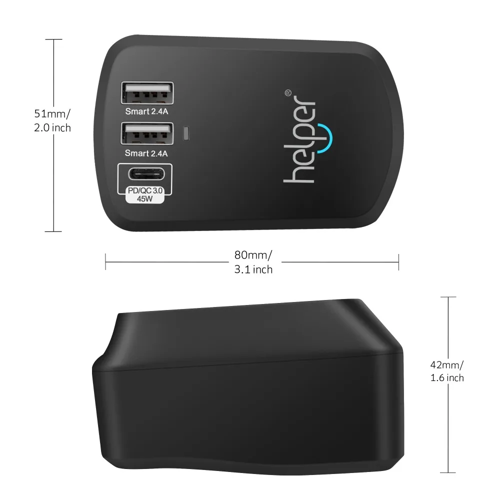 USB C зарядное устройство для путешествий PD 20V 2.25A 45 Вт type c и двойной usb порт 5 В/2.4A в
