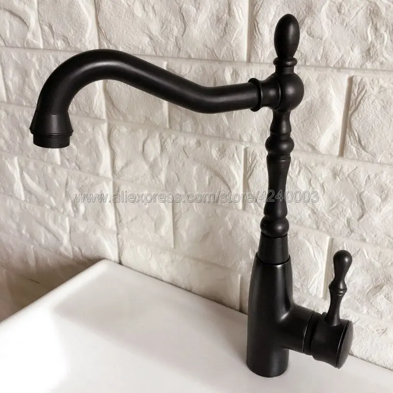 

Kitchen Faucets Black Color Faucet Brass Swivel Spout Kitchen Faucet Single Handle Vessel Sink Mixer Tap Knf378
