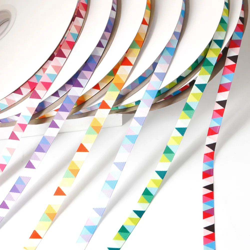 10 мм Ручная работа многоцветный геометрический узор Grosgrain лента Свадьба