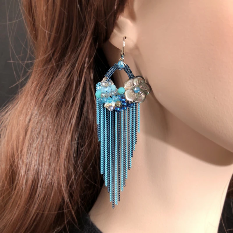

Korea Hanemade Crystal Dangle Earrings Luxurious Vintage Tassel Earring Bride Flower Long Jewelry Accessories Fashion All Match