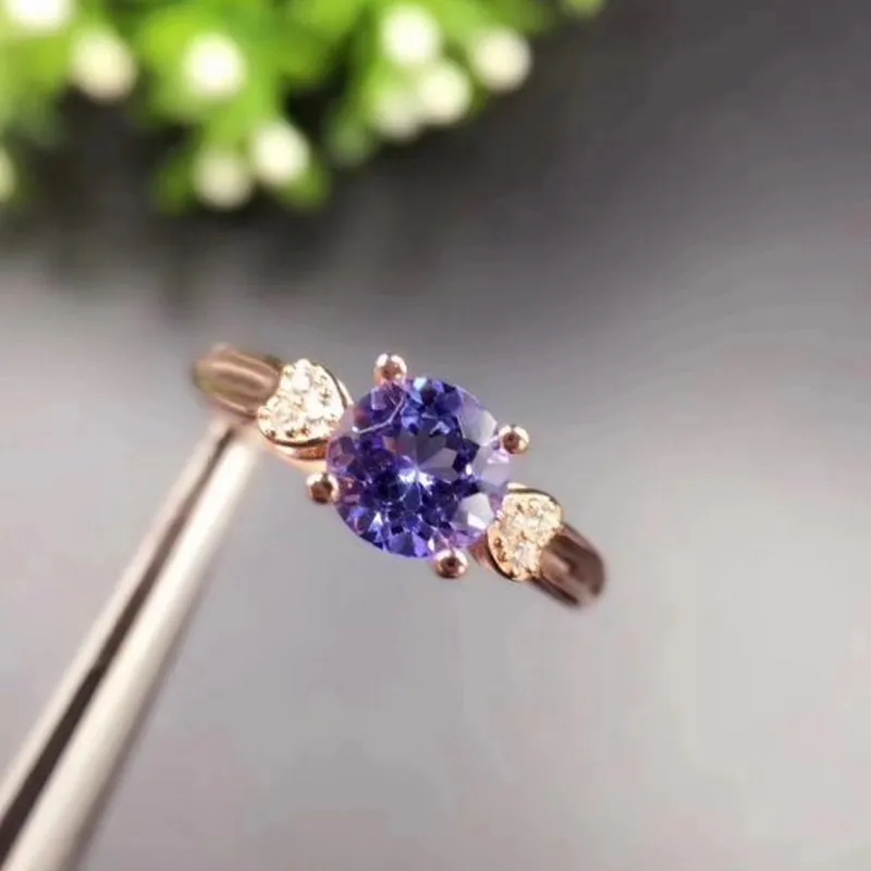 Кольцо женское из танзанита 6 мм серебро 925 пробы|fine jewelry|fine tanzanite jewelryring |