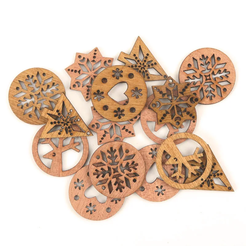 Wooden Christmas Tree Snowflake Deer Heart Pattern Scrapbooking Craft Handmade Accessory Home Decoration DIY 30mm 20pcs | Дом и сад