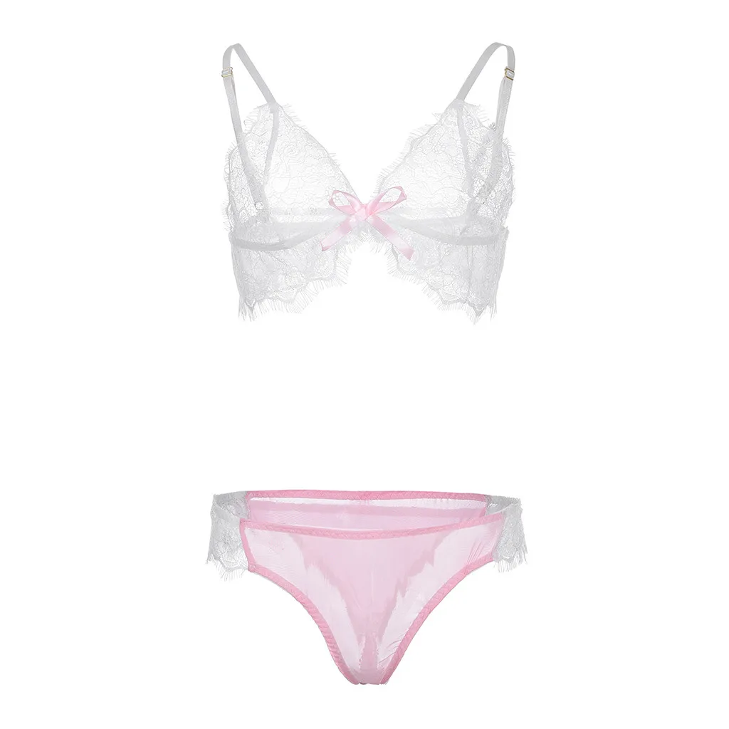 pink Модный женский кружевной лоскутный сексуальный комплект нижнего белья из двух частей без подкладки прозрачный бюстгальтер - Цвет: pink