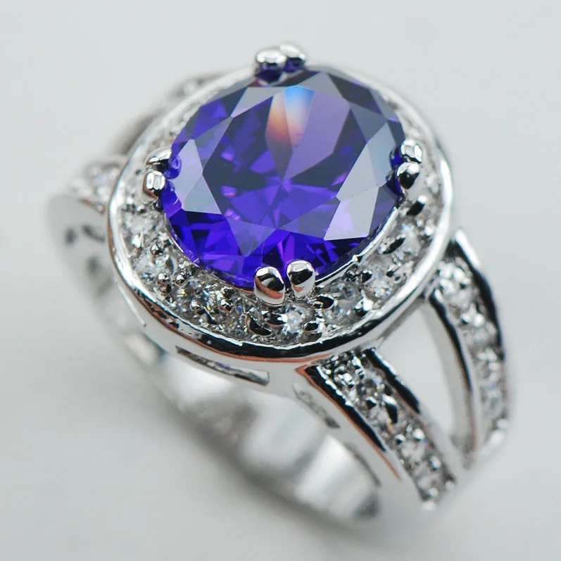 

Purple Crystal Zircon White Crystal Zircon 925 Sterling Silver Ring Size 6 7 8 9 10 F1056