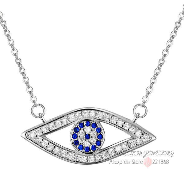 White Gold Color Ожерелье с длинной цепочкой из калетина, цельное, 925 пробы, серебряное, с голубыми кристаллами Хамса, женское ожерелье с подвеской, Золотое ювелирное изделие - Окраска металла: White Gold Color