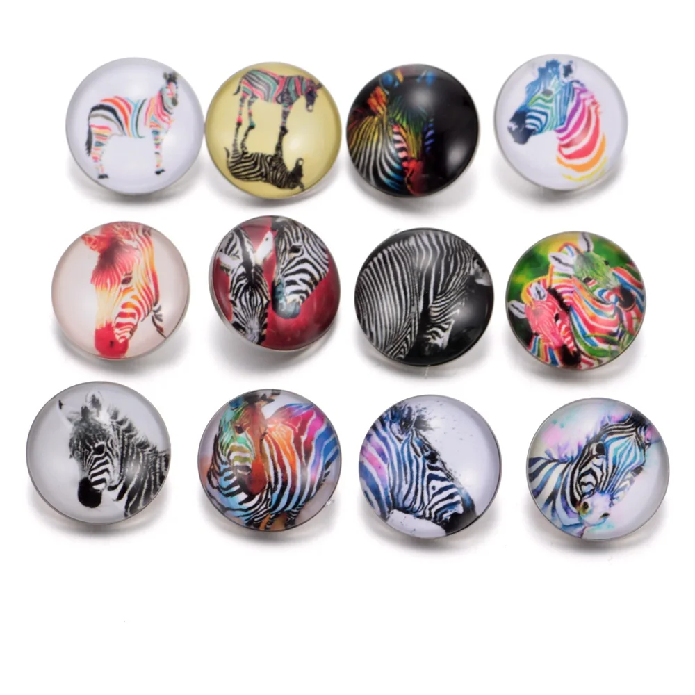 12pcs/lot Animal Zebra Pattern Charms 18mm Glass Snap Button For DIY Bracelet Snaps Jewelry KZ0228 | Украшения и аксессуары