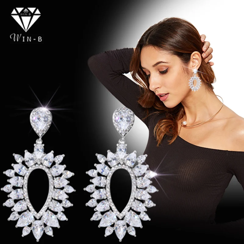 WIN-B Popular Alloy Crystal Earrings Leaves Oval Shape Women Zircon Ear Stud Rhinestone Classical Lady Dangle Cuff Jewelry | Украшения и