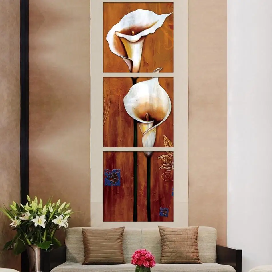 3 Панели цветы каллы Группа живопись холст искусство домашний Декор украшение на