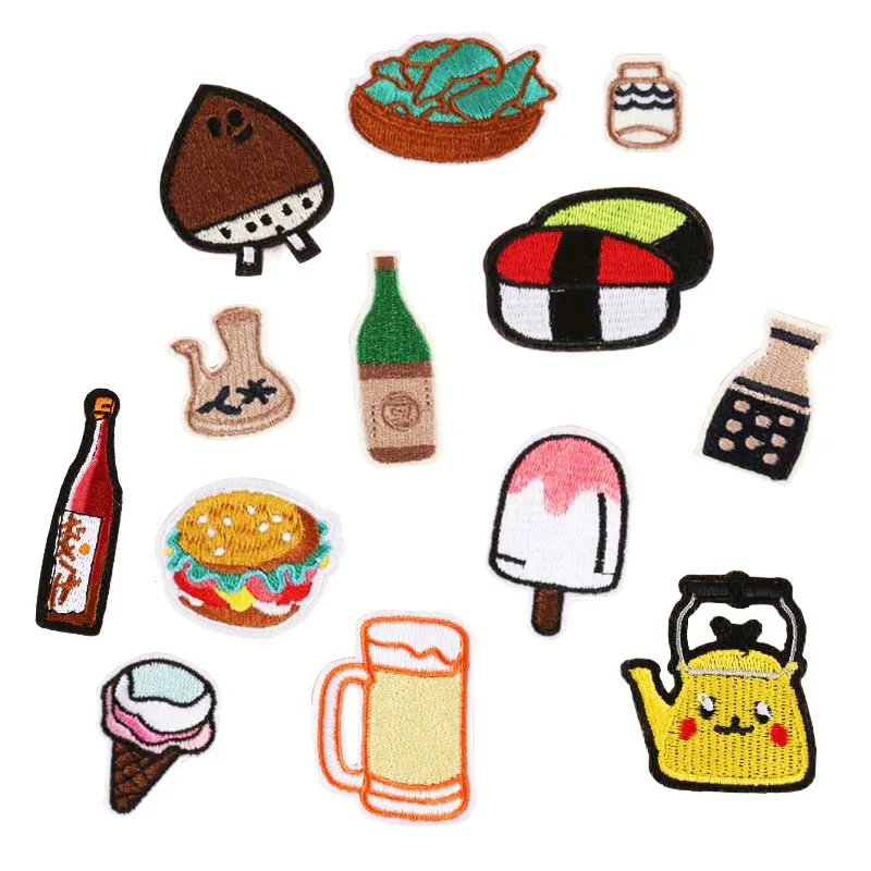 

1 Pcs Bottle Delicious Hamburgers Beer Patches Food Badges Iron On Sewing Embroidered Applique Clothes Shoe DIY Patches Stickers