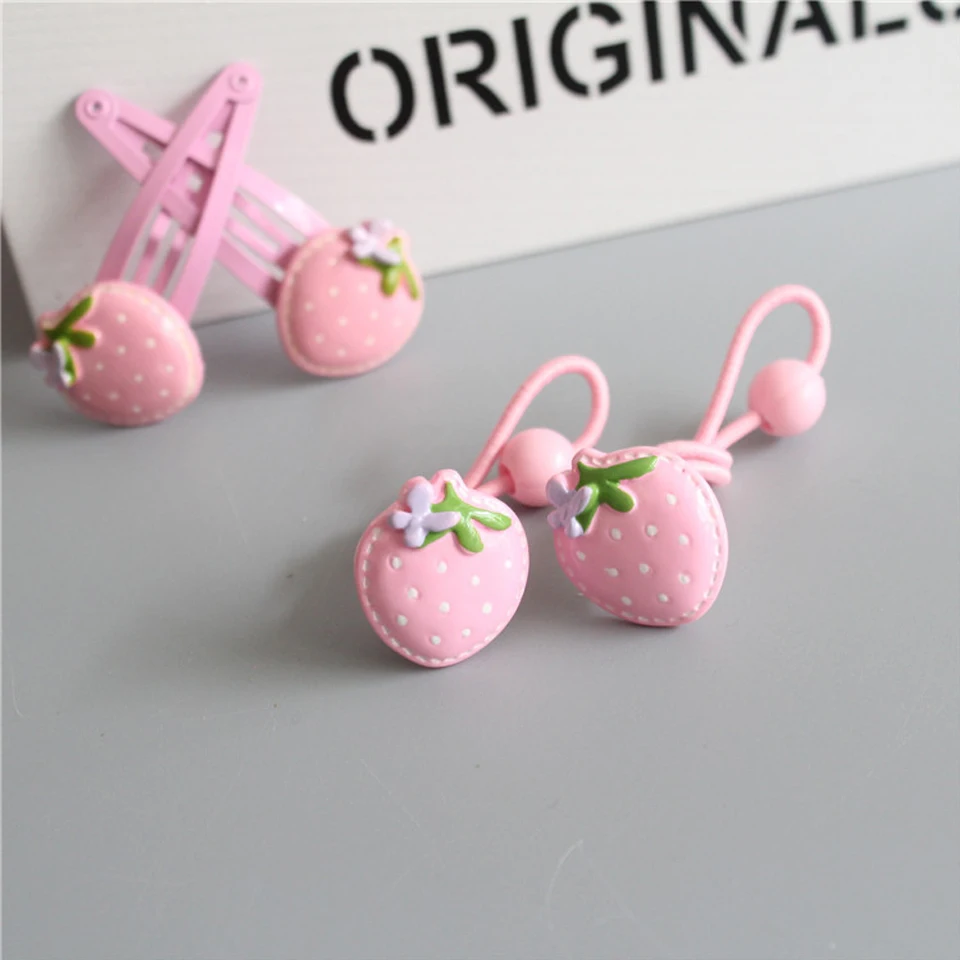 Набор из 2 предметов эластичные резинки для волос розового цвета с клубничкой