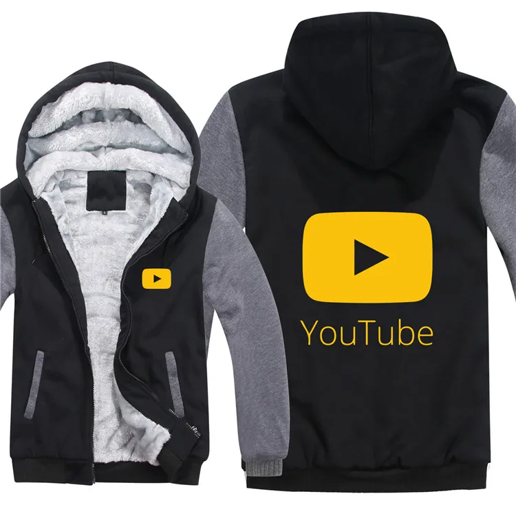 Зимние теплые толстовки с логотипом Youtube из плотного флиса, новая Толстовка с принтом «You Tube», Теплая мужская толстовка с подкладкой - Цвет: As picture