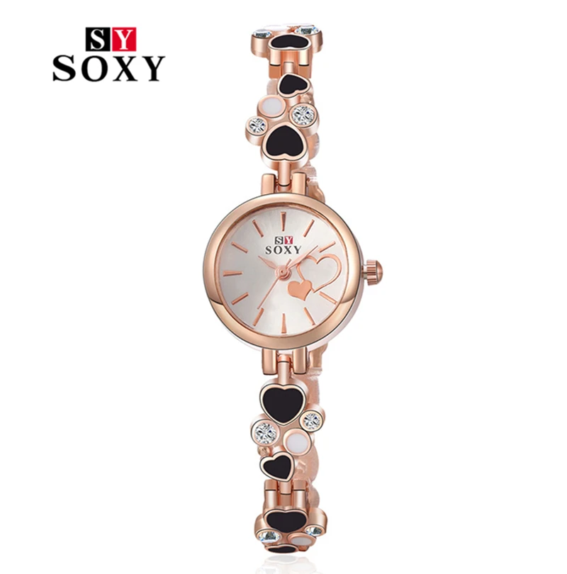 SOXY Роскошные Брендовые Часы для женщин модные золотые кварцевые часы полностью