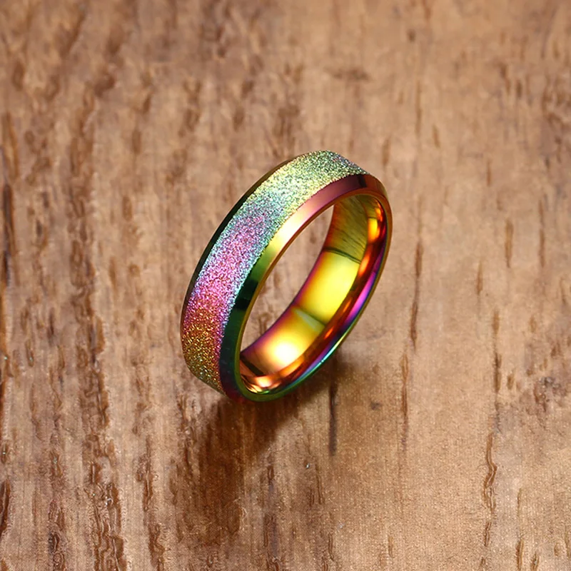 Мода нержавеющая сталь кольца для мужчин и женщин простой Радуга матовое кольцо