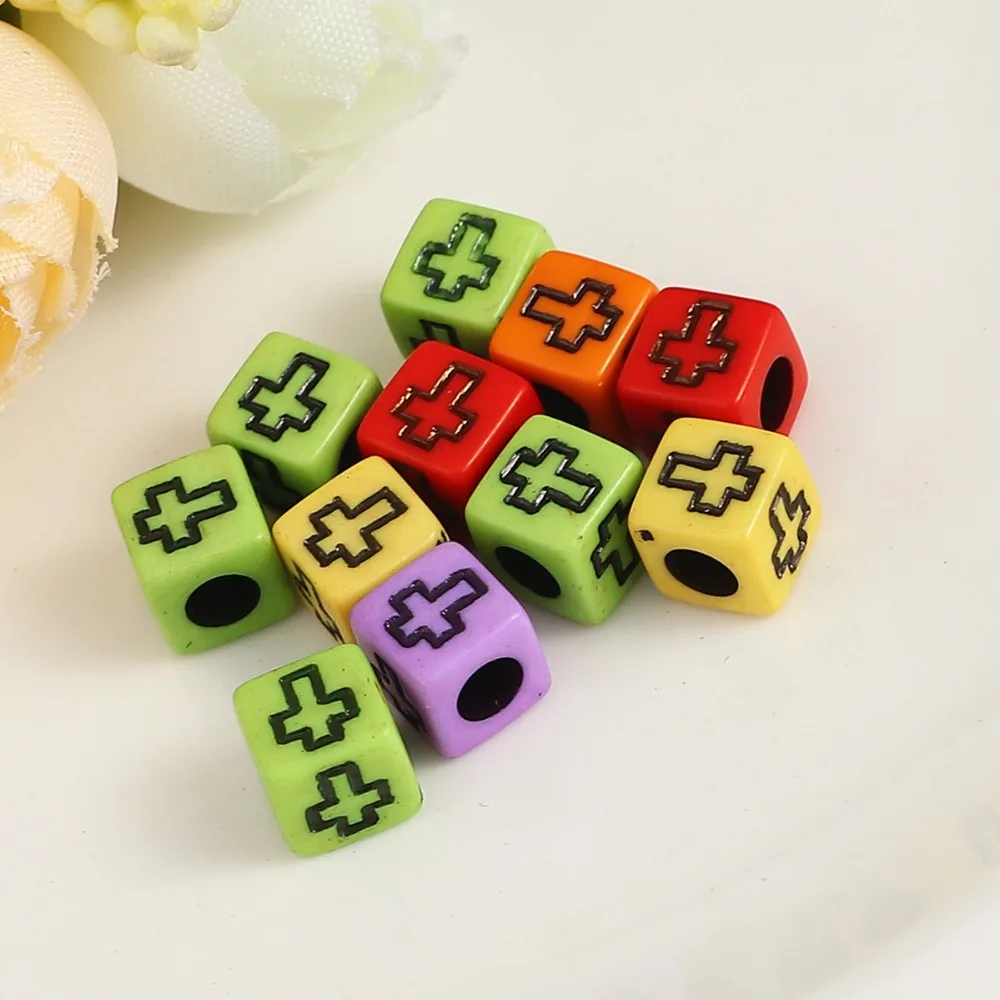 DoreenBeads Acrylic Beads Square White Black Colorful Cross Pattern DIY Findings About 6mm x Hole: Approx 3.2mm 500 PCs | Украшения и