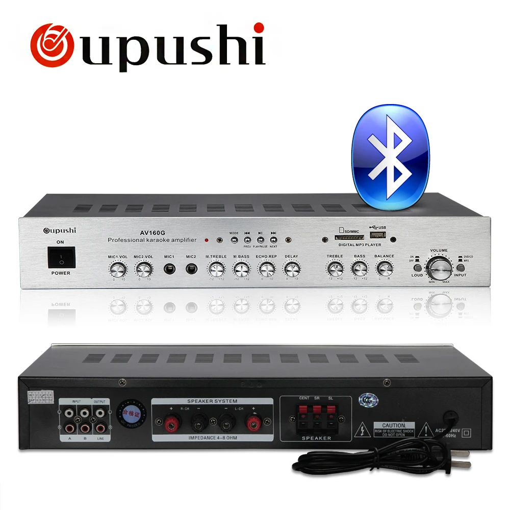 Цифровой усилитель для караоке Oupushi 160 Вт KTV Hi Fi 2 0 канала MP3 Bluetooth домашний