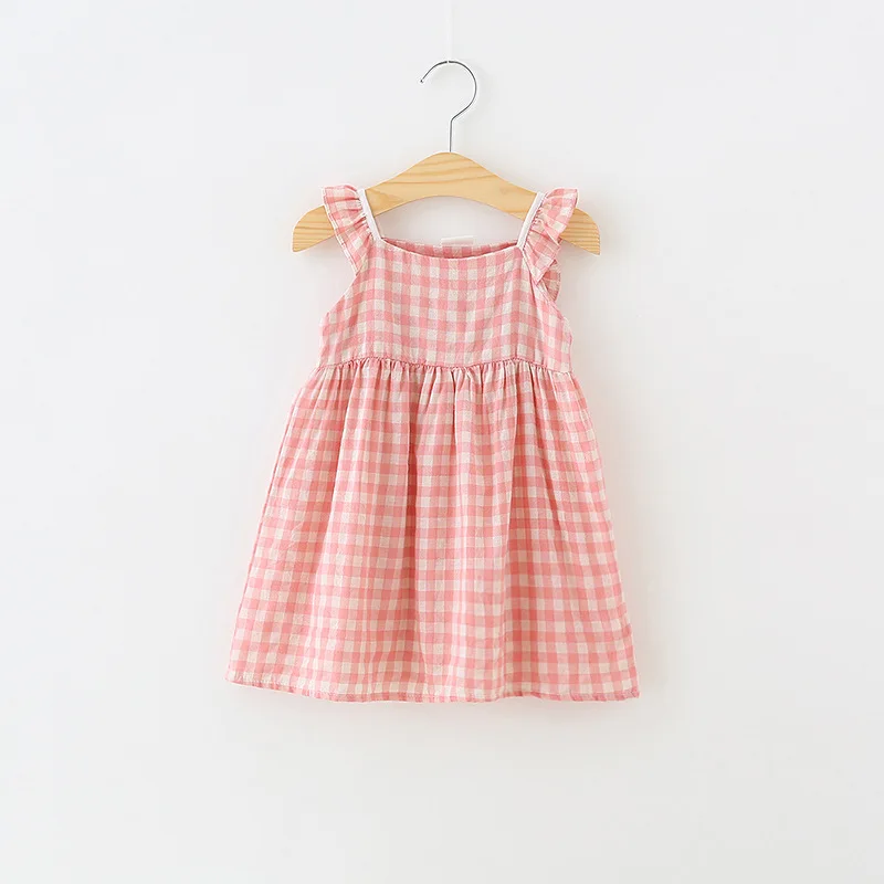 Клетчатые Детские платья для девочек летние без рукавов маленьких повседневная
