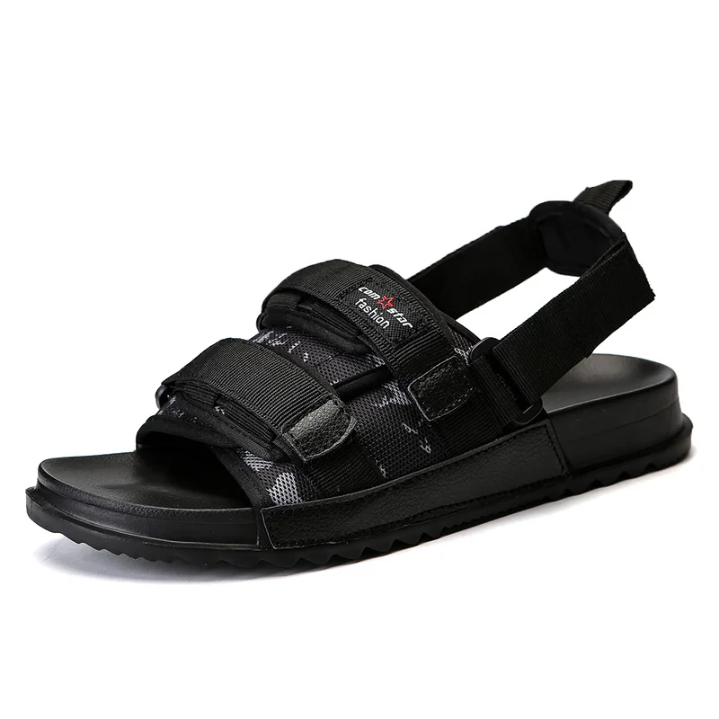 Мужские сандалии в римском стиле черные или серые однотонные из дышащего