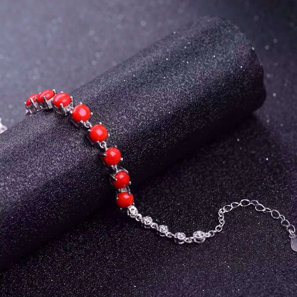 Женский браслет из серебра 925 пробы с натуральным красным кораллом|jewelry bracelet