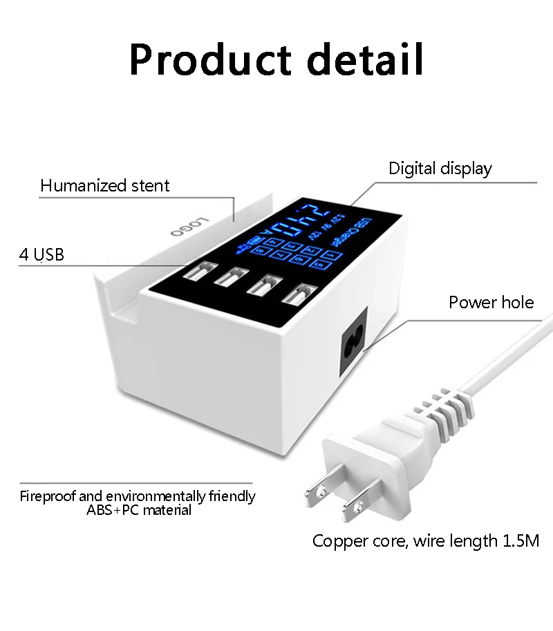 USB зарядное устройство портативный мульти порт быстрое с 4 портами настенное ЖК